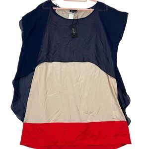 Wapi Plus Colorblock Sheer Layered Blouse
